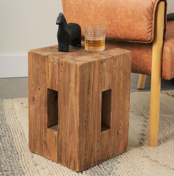 Waylen Natural Wood Block Accent Stool