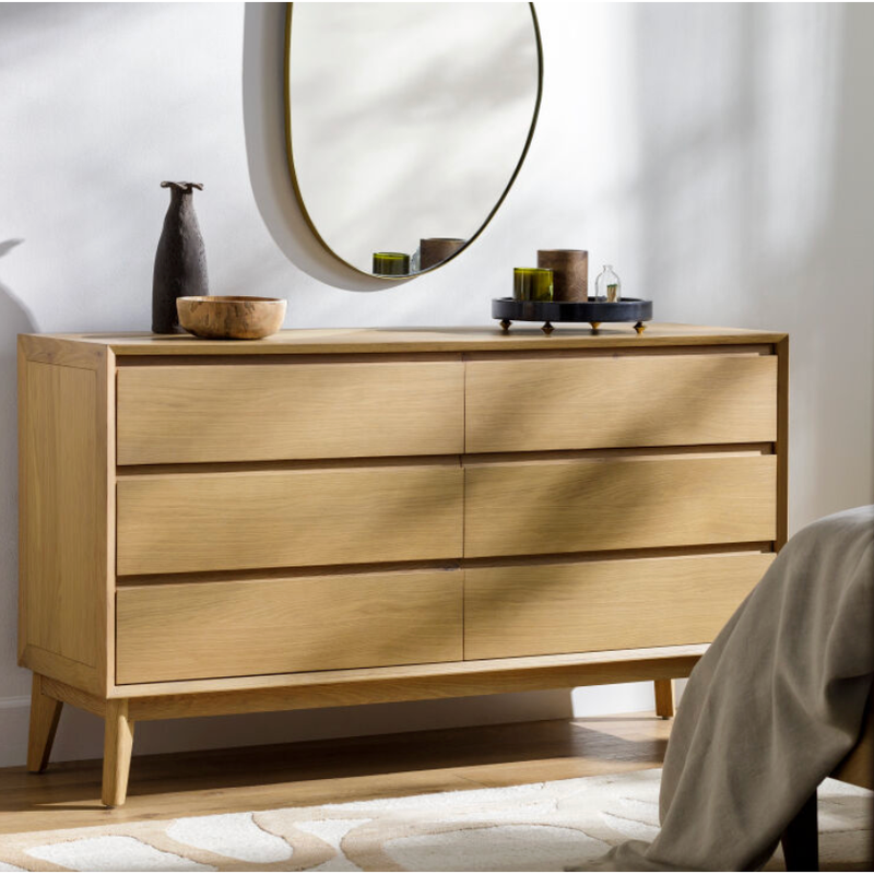 Pryce 6 Draw Dresser in Brown Natural Oak