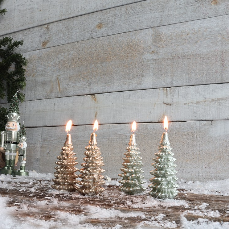 Tree Shaped Candle Set of 2 in Champagne