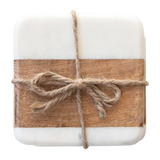 Marble and Acacia Wood Coasters, Set of 4