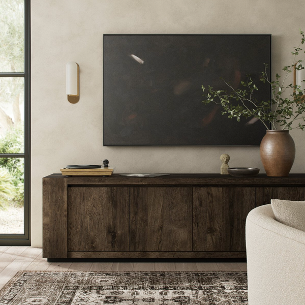 Abaso Media Console in Ebony Rustic