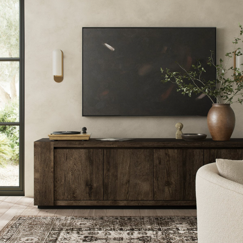 Abaso Media Console in Ebony Rustic