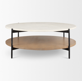 Larkin Round Coffee Table - Marble and Medium Brown Wood