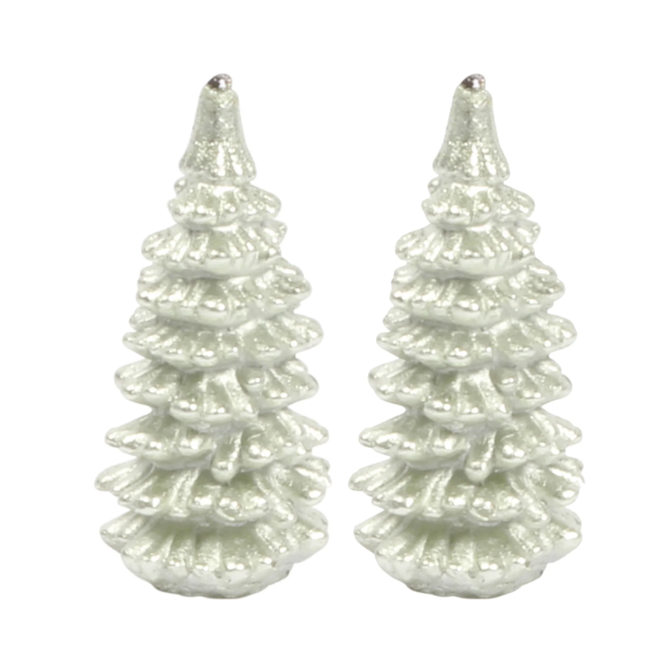 Tree Shape Candle Set of 2 in Metallic Soft Green