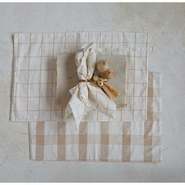 Woven Cotton Placemat w/ Metallic Gold Thread - Cream