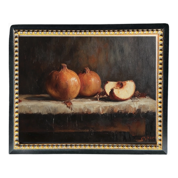 Moody Pomegranate in Beaded Gold Frame