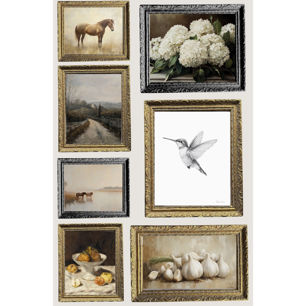 Hummingbird Sketch in Brass Gold Frame