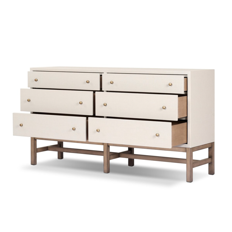 Fiona 6 Drawer Dresser in Ivory Painted Raffia