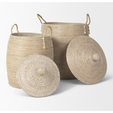 Kairi Seagrass Floor Baskets w/ Lids and Handles