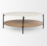 Larkin Round Coffee Table - Marble and Medium Brown Wood