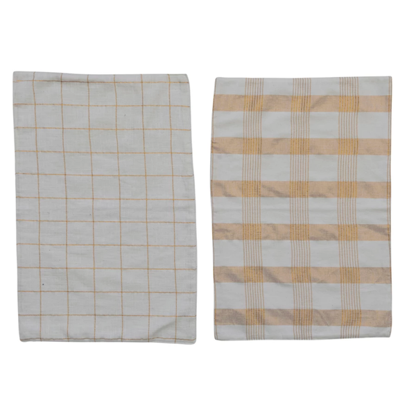 Woven Cotton Placemat w/ Metallic Gold Thread - Cream