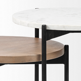 Larkin Nesting End/Side Tables - Marble and Medium Brown Wood Tabletop