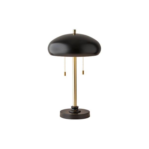 Cap Table Lamp in Black and Antique Brass