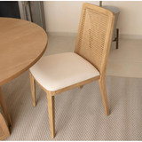 Cane Dining Chair in Oyster Linen with Natural Frame