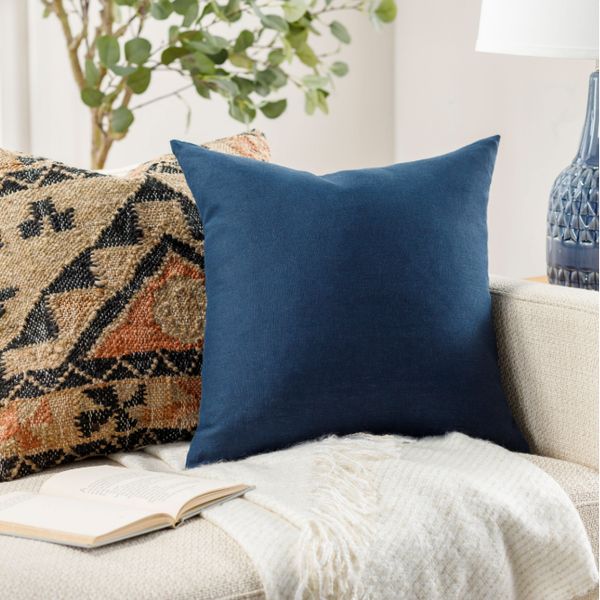 Linen Solid Cushion in Navy
