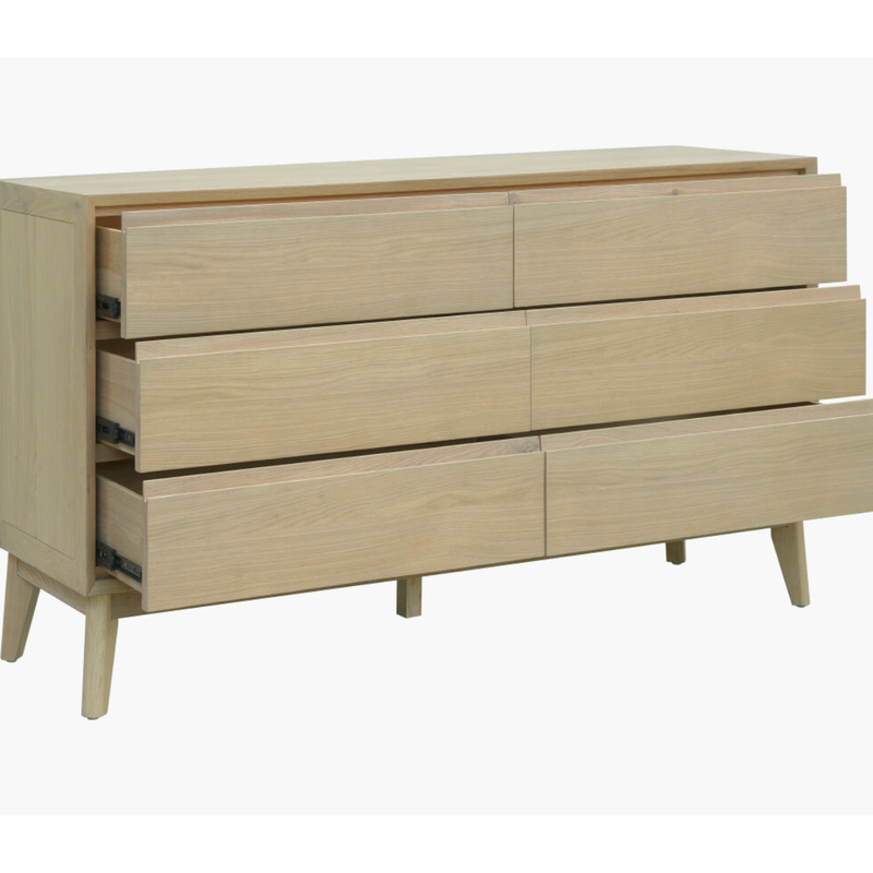 Pryce 6 Draw Dresser in Brown Natural Oak