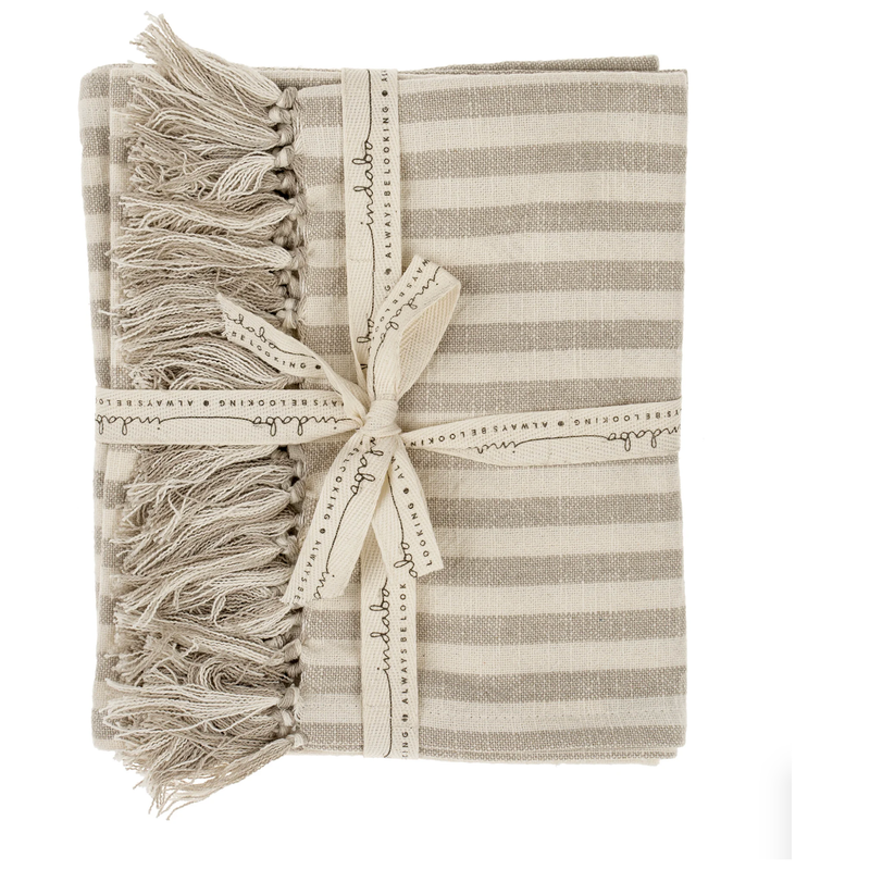 Bengal Stripe Hand Towel in Stone - Set of 2