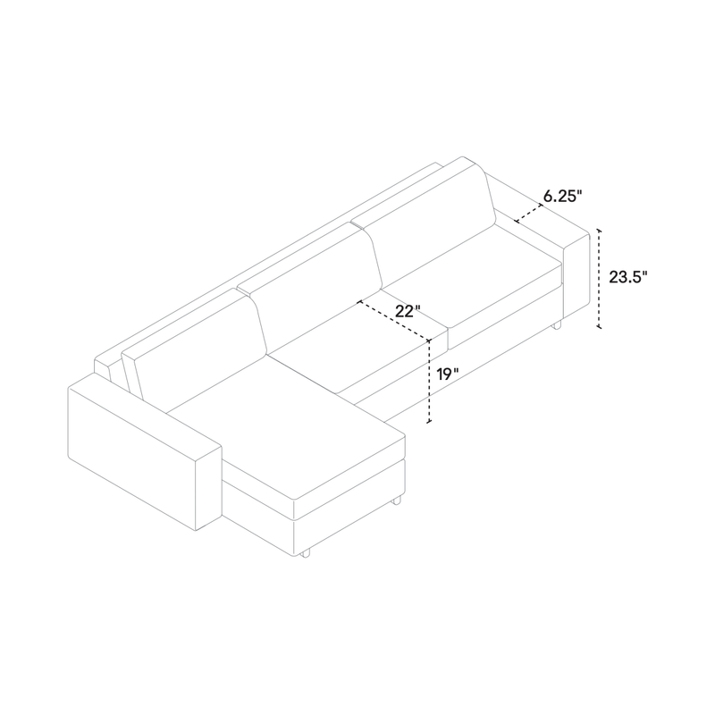 Reva 2 piece sectional Queen sleeper sofa with storage chaise with narrow Arms with Black ash legs in G50 Coda Concrete