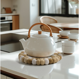 Modwool Felt Ball Round 8" Trivet - Taupe / White