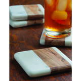 White Marble &amp; Wood Square Coasters, Set of 4