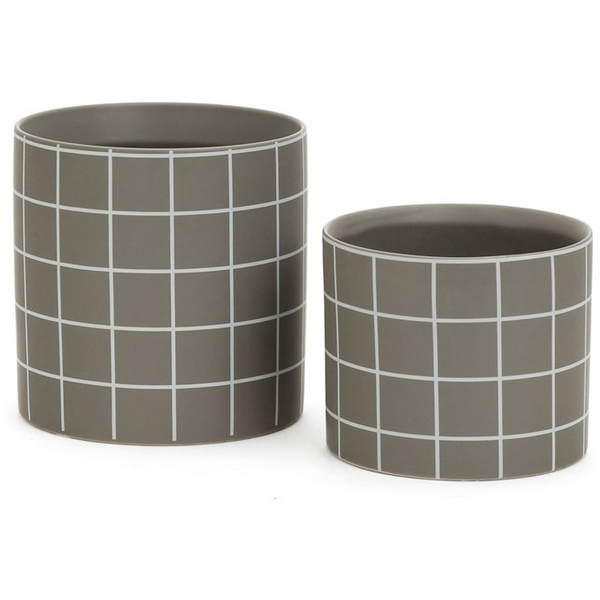 Holmes Medium Grid Planter - Grey and White