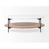 Larkin Oval Coffee Table - Marble and Medium Brown Wood Tabletop