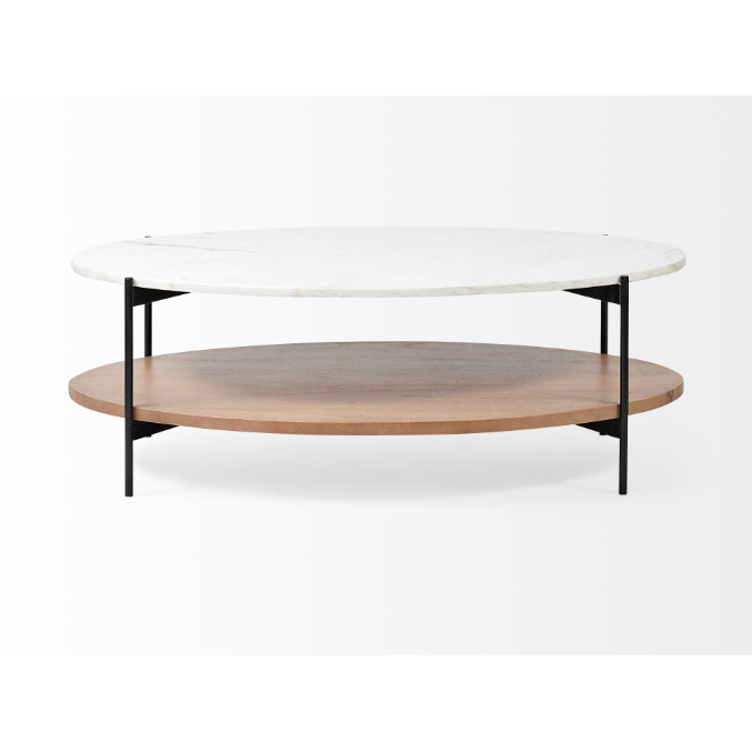 Larkin Oval Coffee Table - Marble and Medium Brown Wood Tabletop