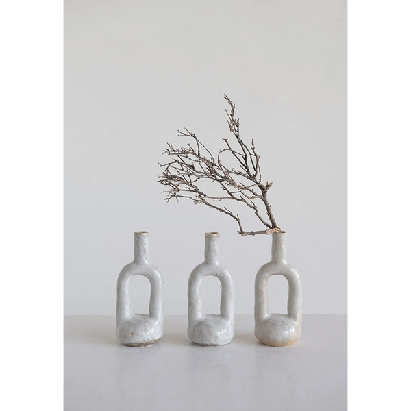 Reactive Glaze White Stoneware Cutout Vase