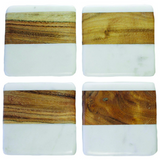 White Marble &amp; Wood Square Coasters, Set of 4