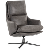 Cardona Swivel Lounge Chair - Gunmetal and Marseille Concrete Leather