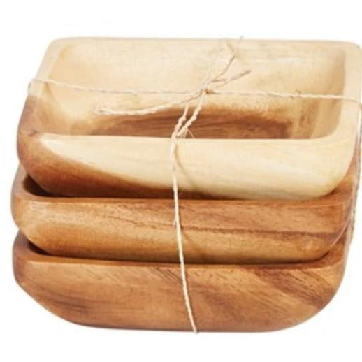 Square Acacia Wood Bowls, Set of 3