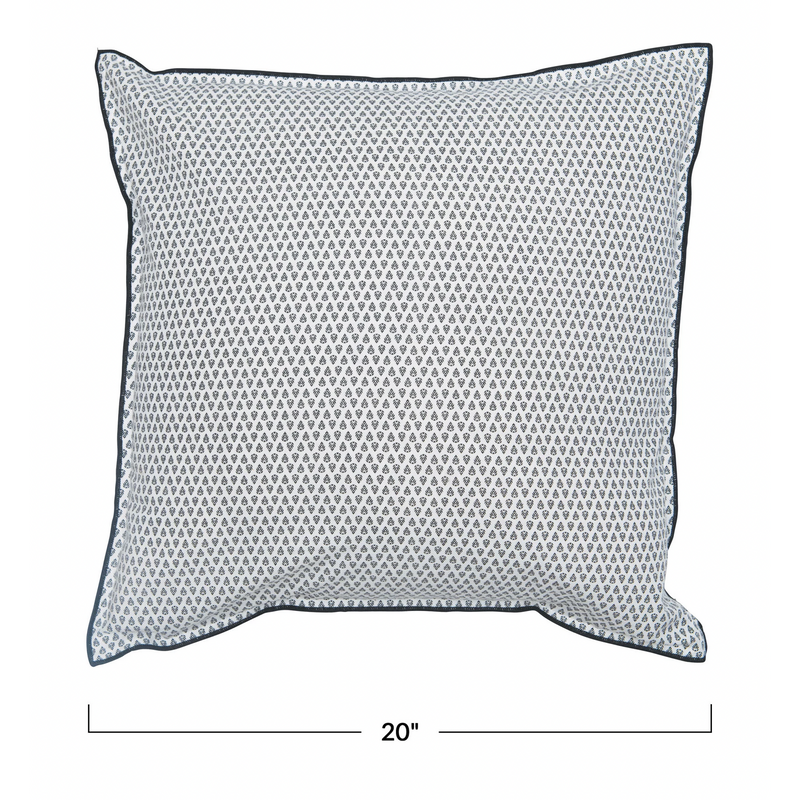 Square Cotton Printed Pillow Cream With Black Trim