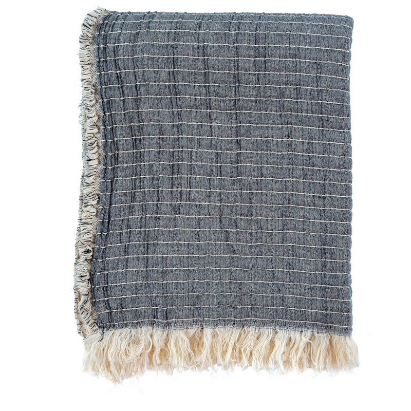 Kantha-Stitch Throw Grey