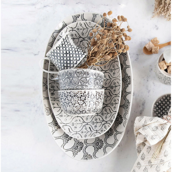 Hand-Stamped Stoneware Serving Bowl