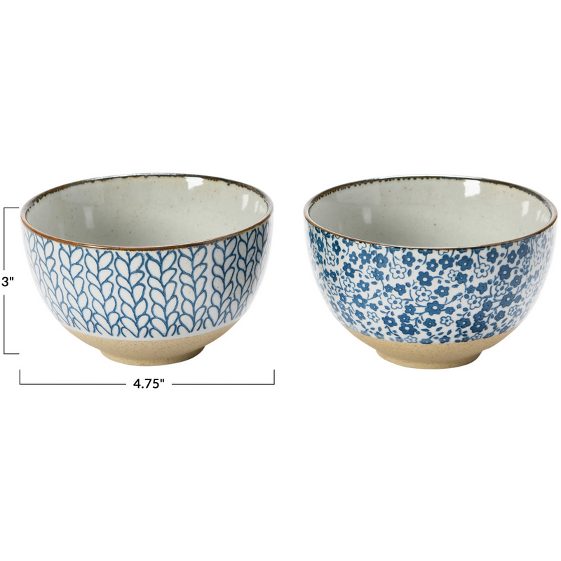 Hand-Painted Stoneware Bowl, 2 Styles