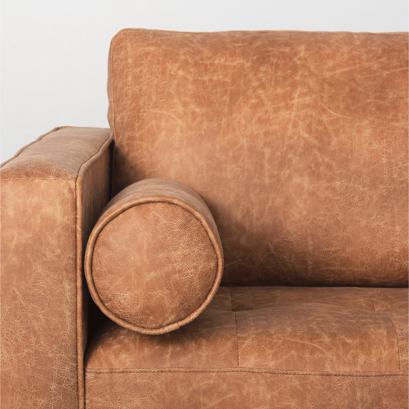 Loraine Cognac Brown Faux Leather Sofa