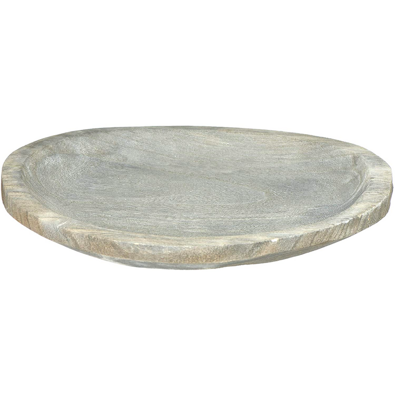 Round Decorative Paulownia Wood Tray - Grey Wash