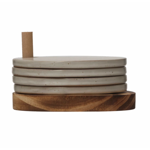 Stoneware Coasters with Wood Holder