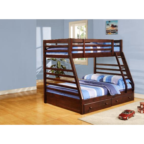 Twin/Full Bunkbed with Storage Drawers in Cherry Brown