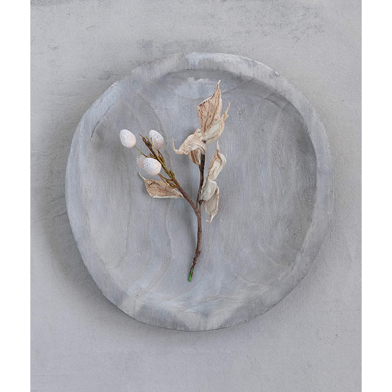 Round Decorative Paulownia Wood Tray - Grey Wash