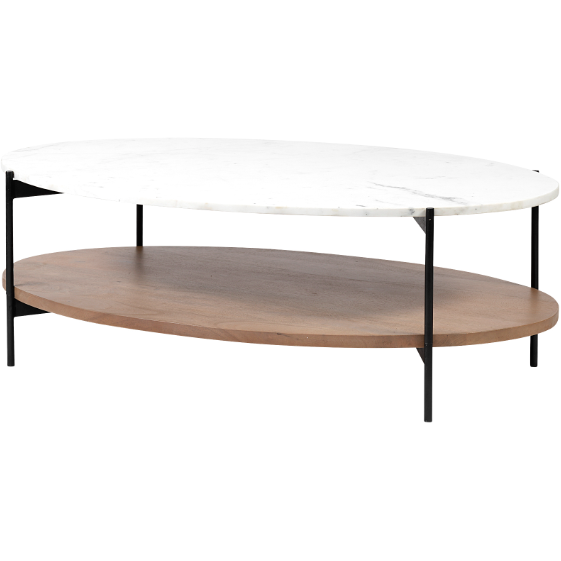 Larkin Oval Coffee Table - Marble and Medium Brown Wood Tabletop