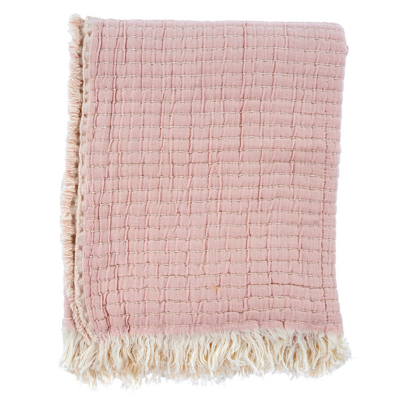 Kantha-Stitch Throw Dusty Blush