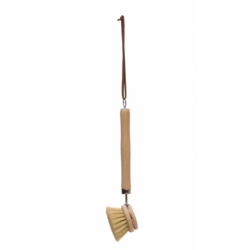 Beech Wood Dish Brush with Leather Strap