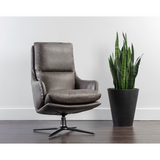 Cardona Swivel Lounge Chair - Gunmetal and Marseille Concrete Leather