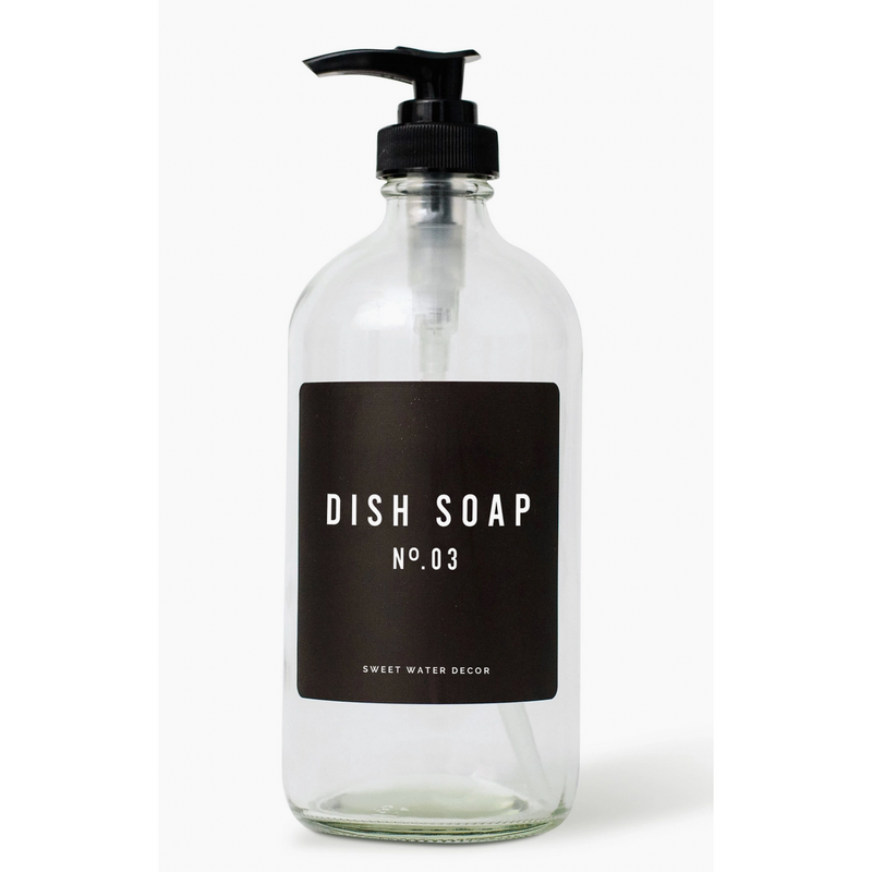 Clear Glass Dish Soap Dispenser - Black Label 16oz