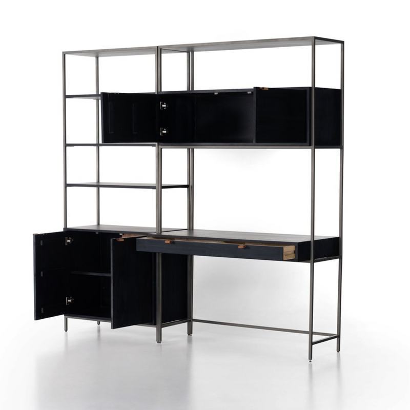 Trey Modular Wall Desk with 1 Bookcase - Black