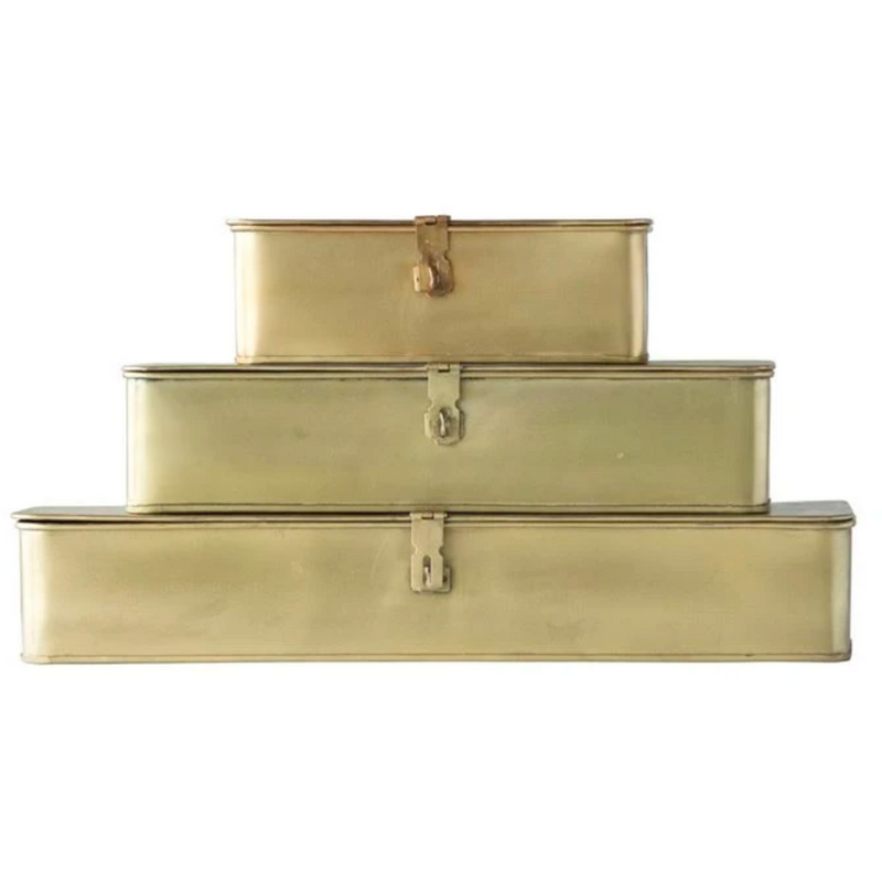 Decorative Metal Boxes, Brass Finish, Set of 3