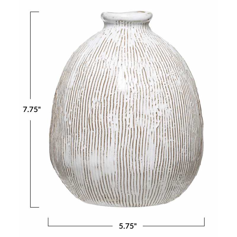 Large Terracotta Vase with Engraved Lines