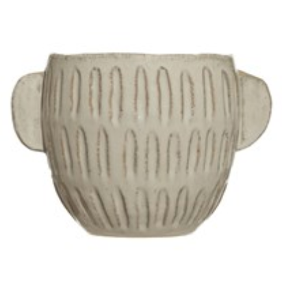 Embossed Stoneware Planter, Reactive Glaze, White