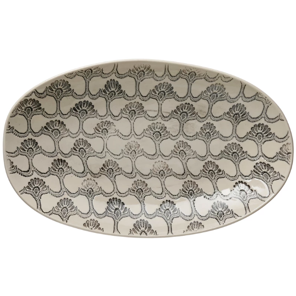 Hand-Stamped Stoneware Serving Bowl